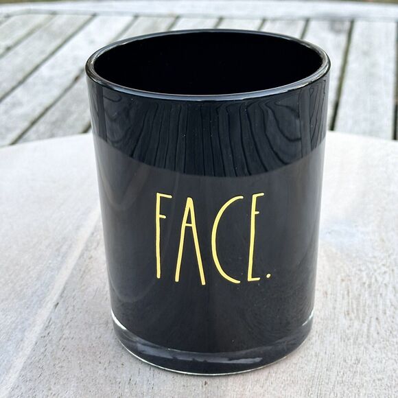 RAE DUNN New FACE Cosmetic Storage Cup Black Glass Brush Holder Accessories - Picture 4 of 8